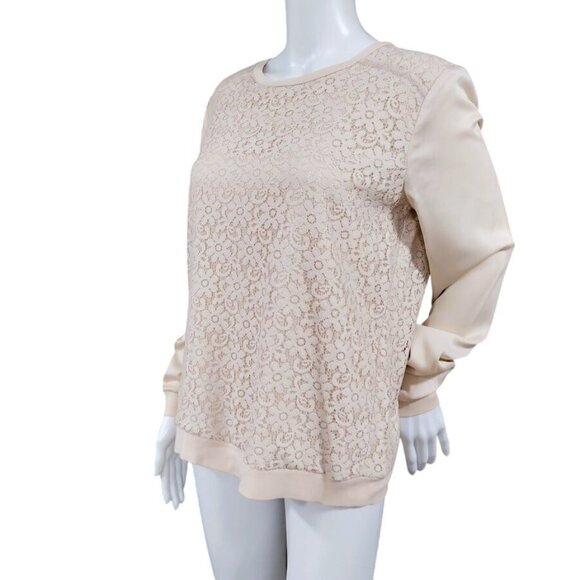 Ann Taylor Womens Beige Lace Front Twee Pullover Top Back Zipper Closure M - Picture 3 of 14